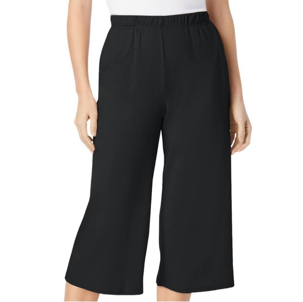 Only Necessities Plus Size Black Cropped Wide Leg Stretch Pants Size 24